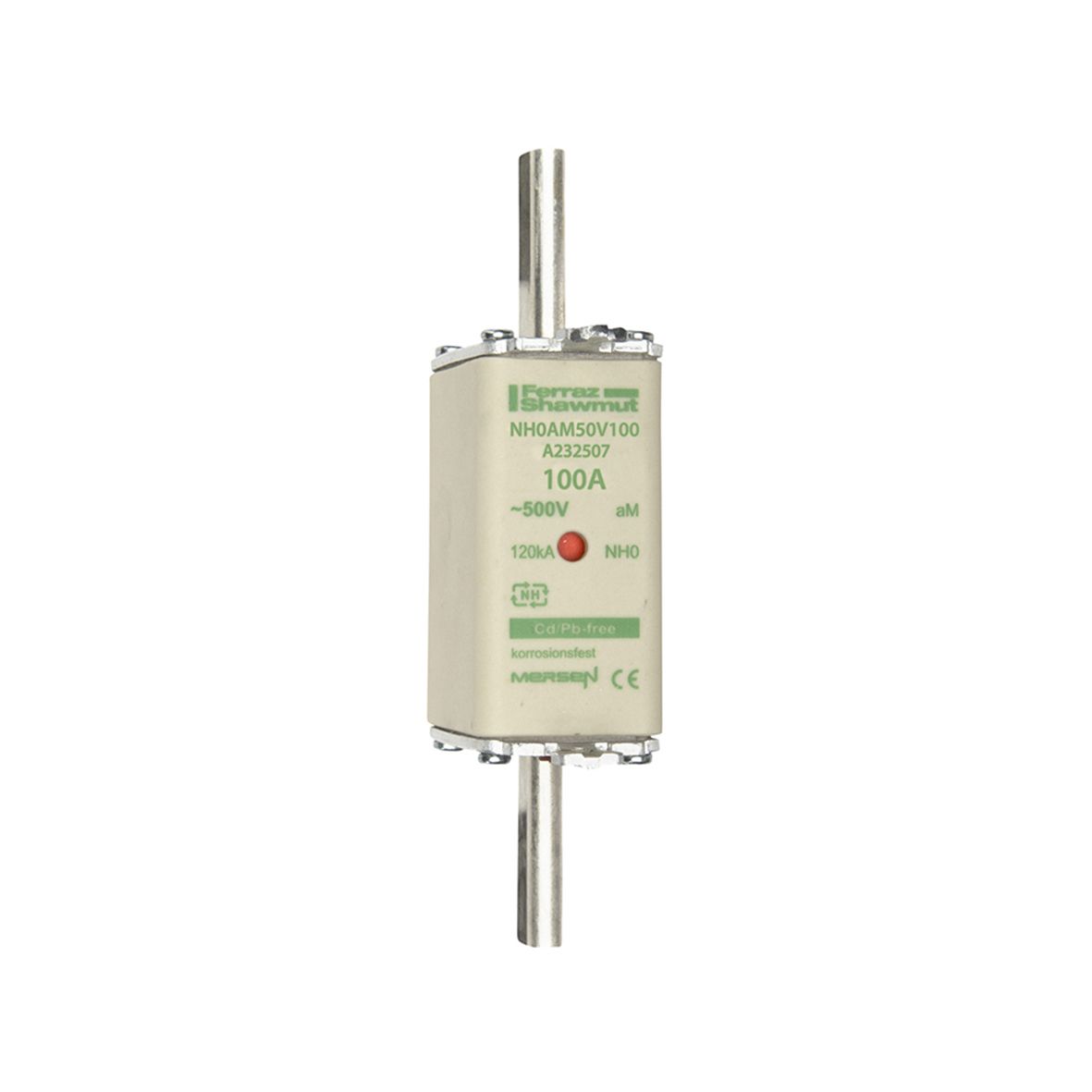 A232507 - NH fuse-link aM, 500VAC, size 0, 100A double indicator/live tags